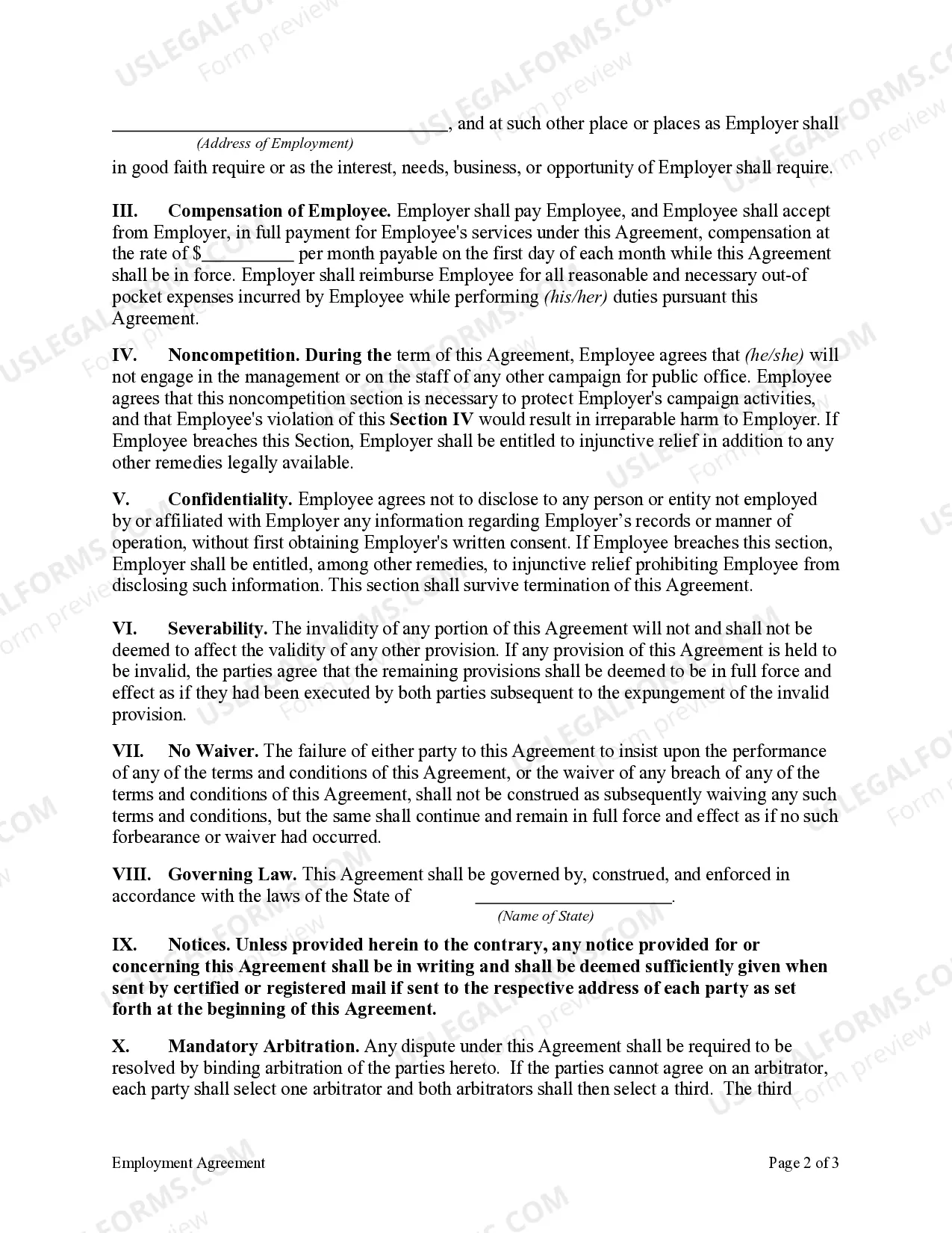 Preview Employment Agreement of Chief of Staff of Mayoral Campaign