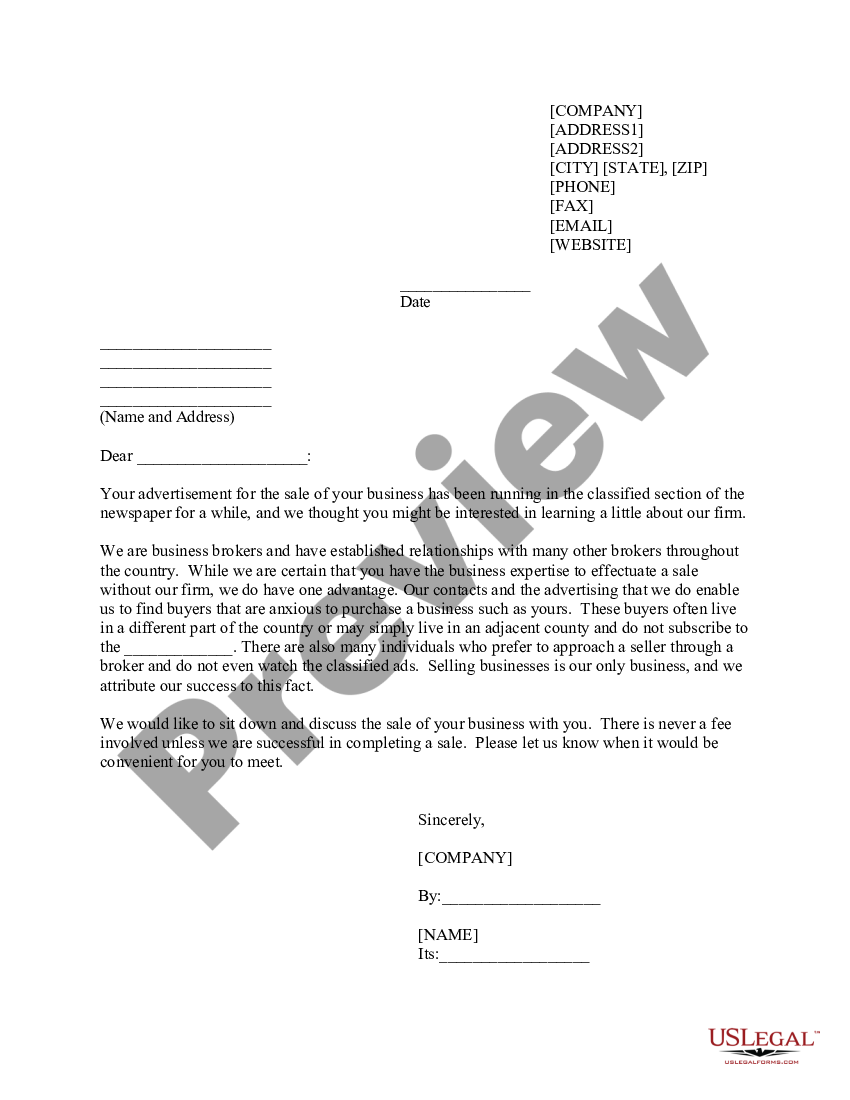 Sales Letter Business Broker US Legal Forms Sales Letter Business Broker US Legal Forms