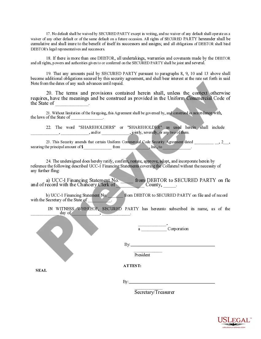 Get Amended Uniform commercial code security agreement Preview Amended Uniform commercial code security agreement