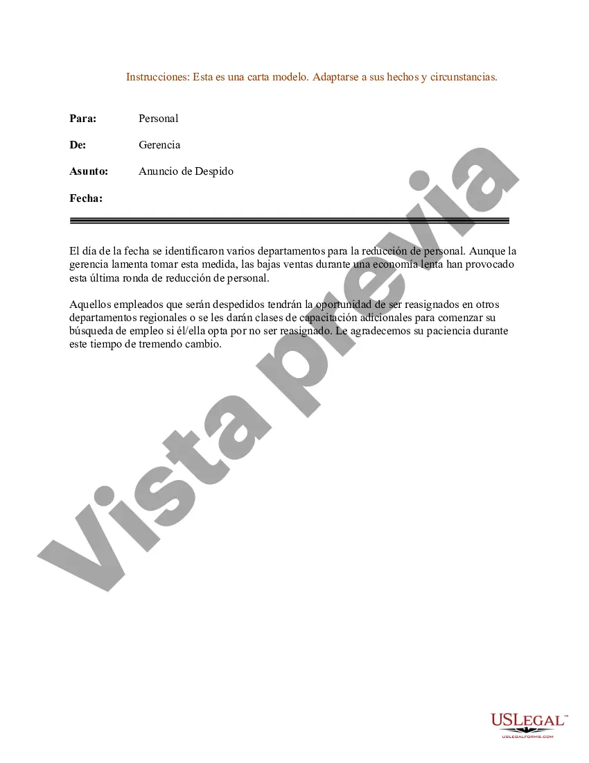 Preview Ejemplo de carta de anuncio de despido