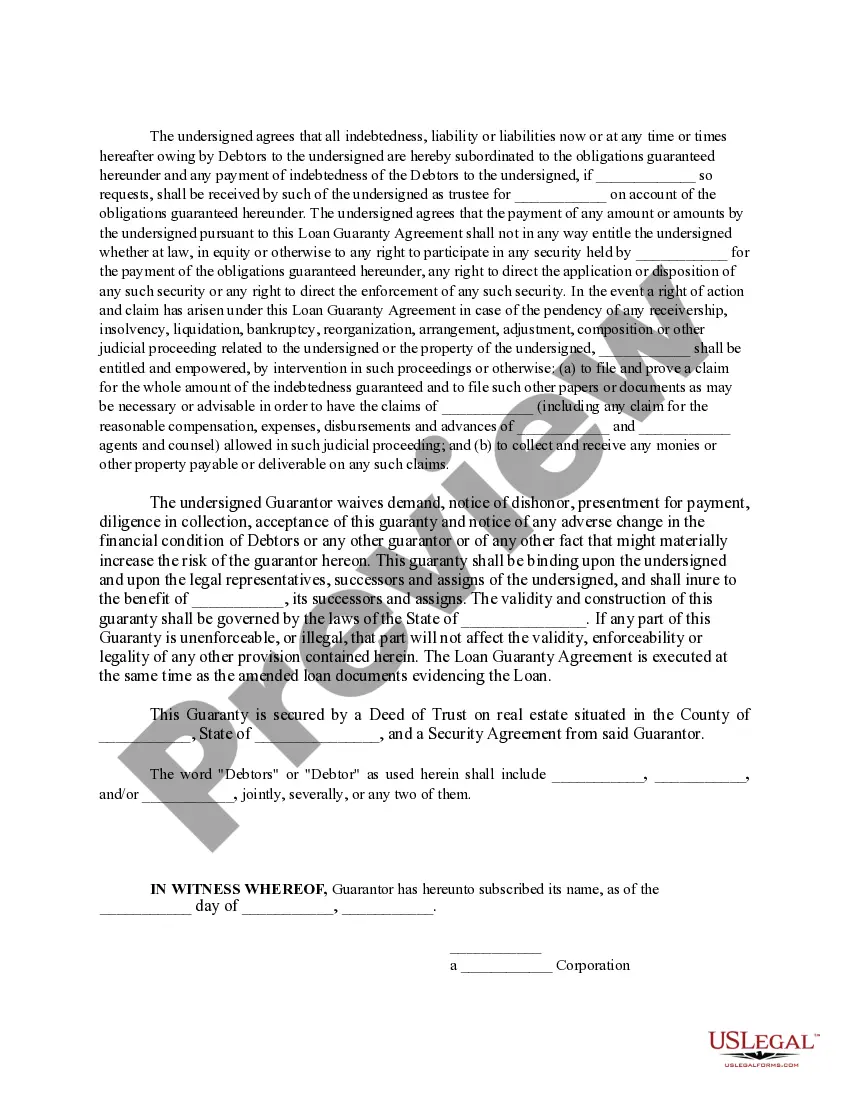 Preview Loan Guaranty Agreement