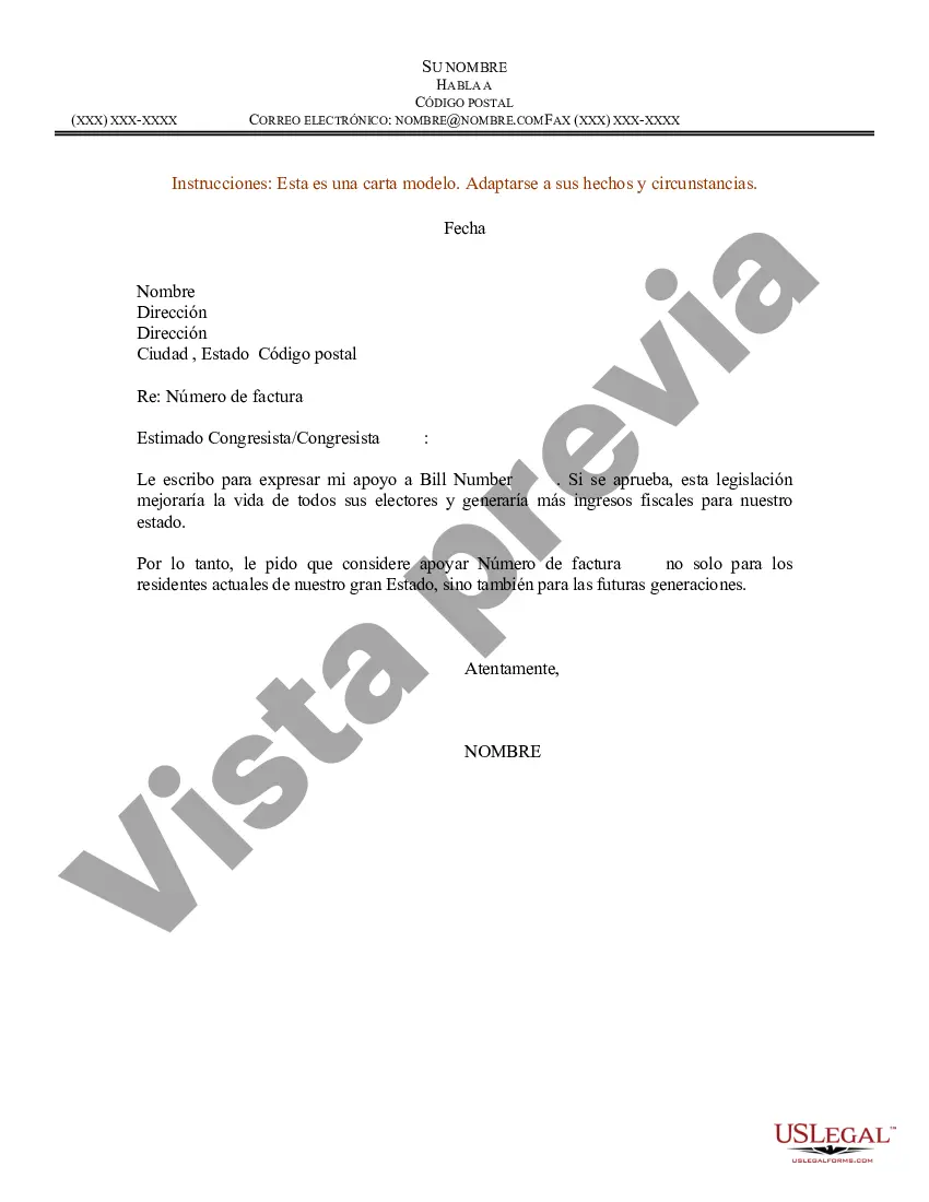 Preview Ejemplo de carta para carta a congresista o congresista en apoyo de legislación pendiente