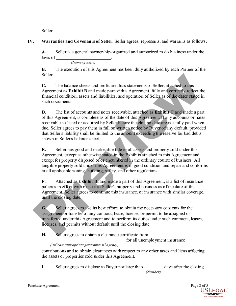 page 1 Purchase Agreement by a Corporation of Assets of a Partnership preview