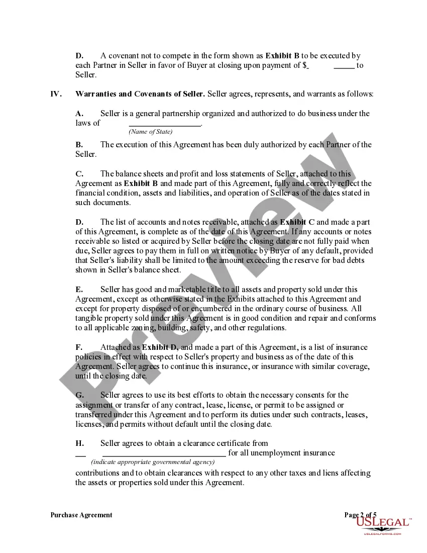 Get Purchase Agreement by a Corporation of Assets of a Partnership Preview Purchase Agreement by a Corporation of Assets of a Partnership