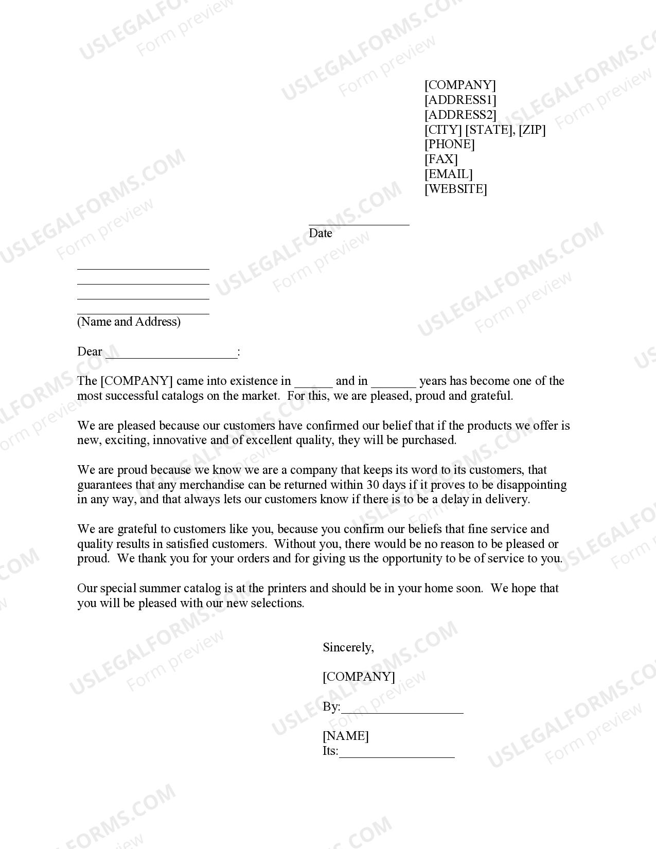 Sales Letter, Catalogue Sales US Legal Forms