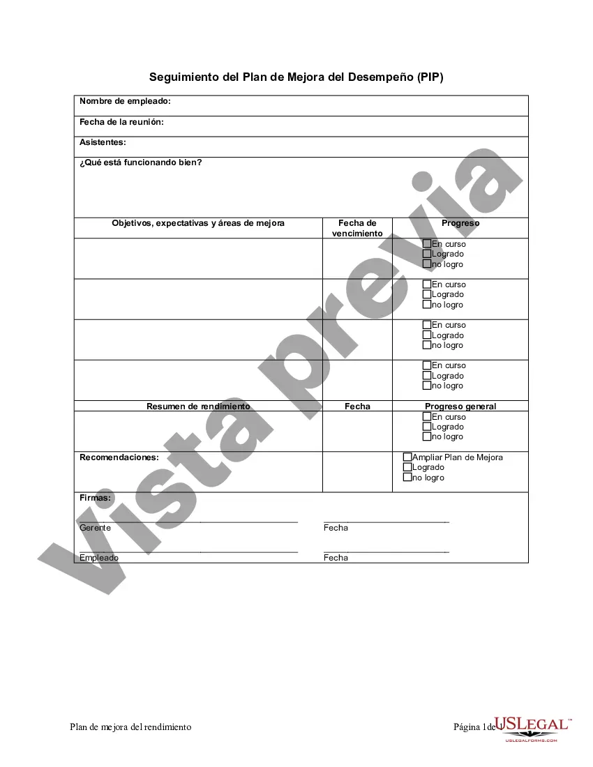 Preview Seguimiento del Plan de Mejora del Desempeño