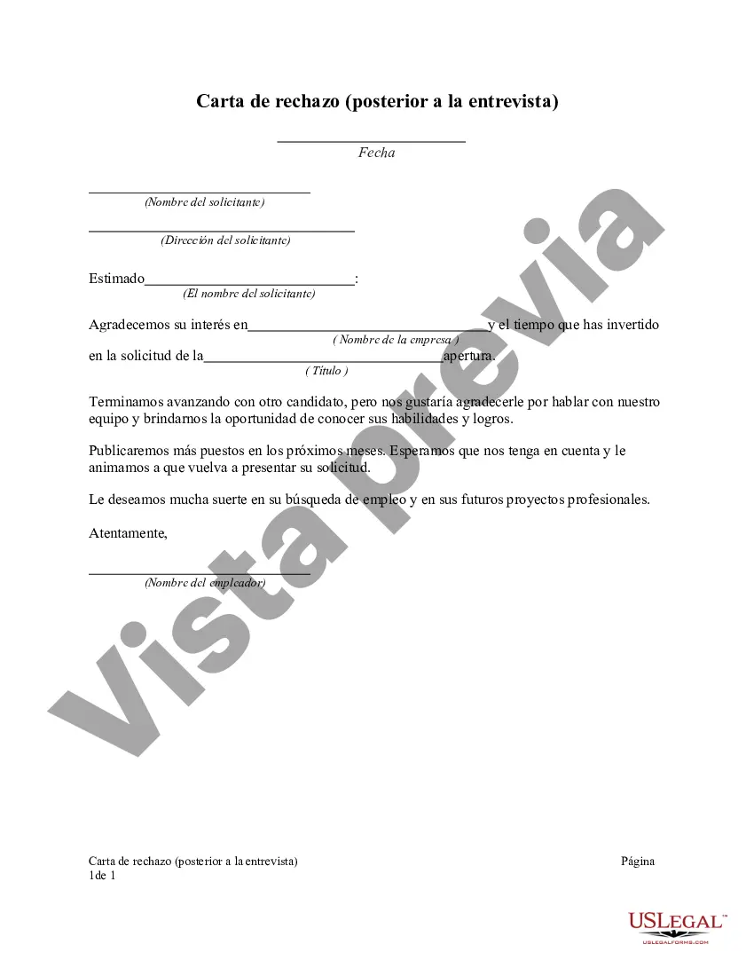 Preview Carta de rechazo posterior a la entrevista