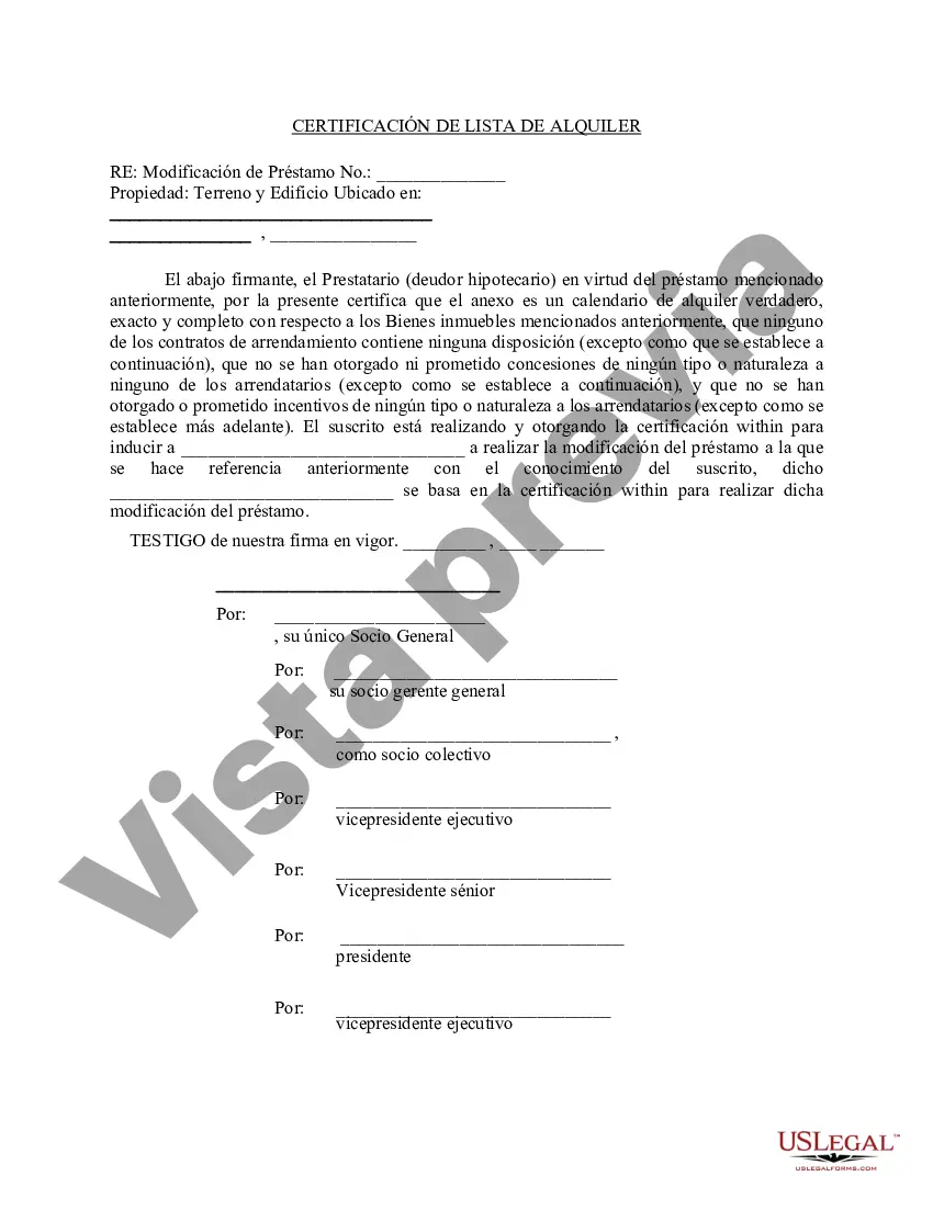 Preview Certificación de lista de alquileres