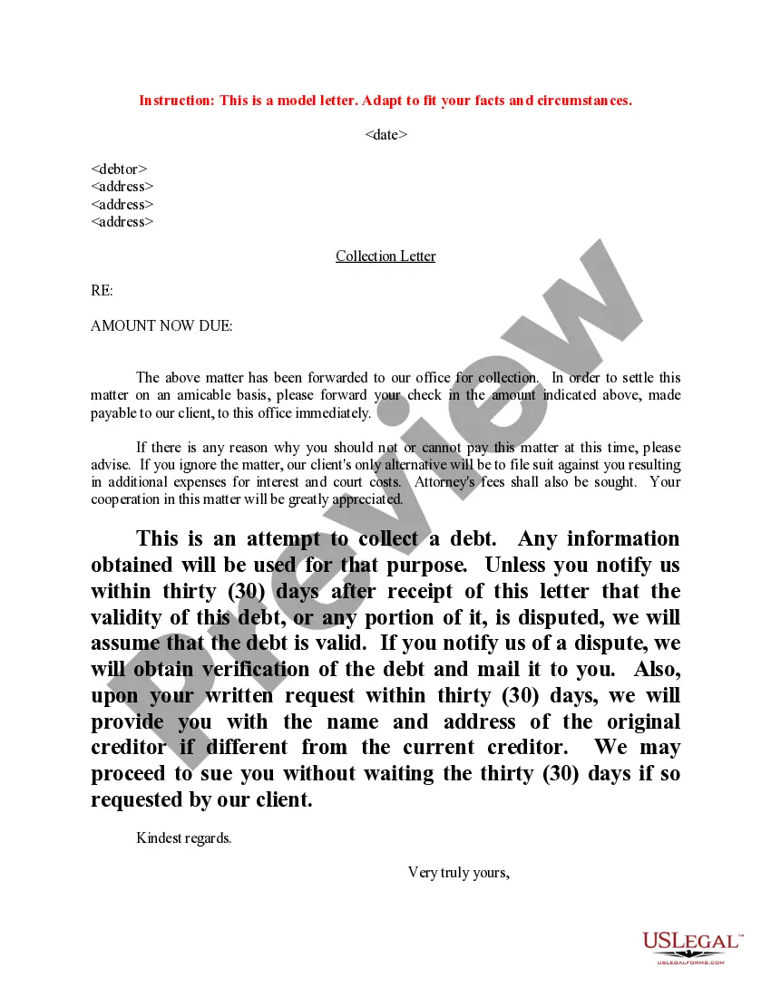 Preview Sample Letter for Collection