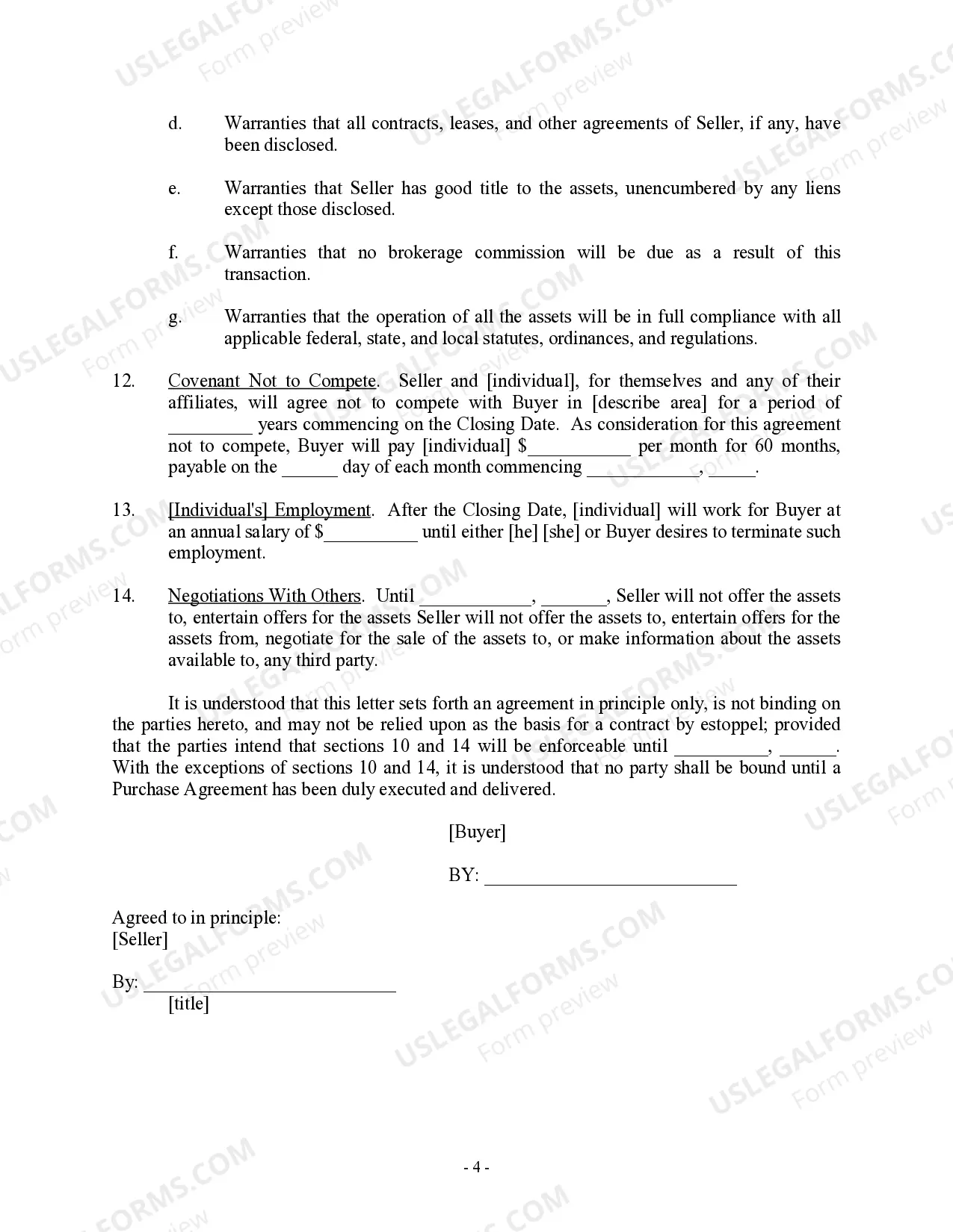 Preview Sample Letter to Seller regarding Sale of Business Assets - Outline Purchase Transaction
