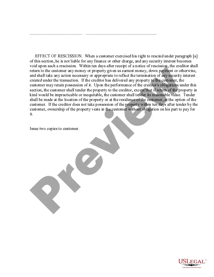 Get Notice of Right of Rescission Preview Notice of Right of Rescission