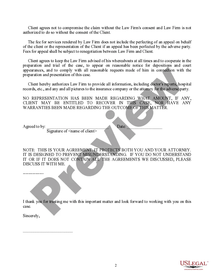 Preview Attorney Fee Letter - Contingency Agreement