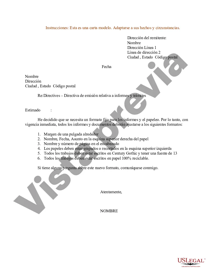 Preview Ejemplo de carta para directiva: informes y trámites