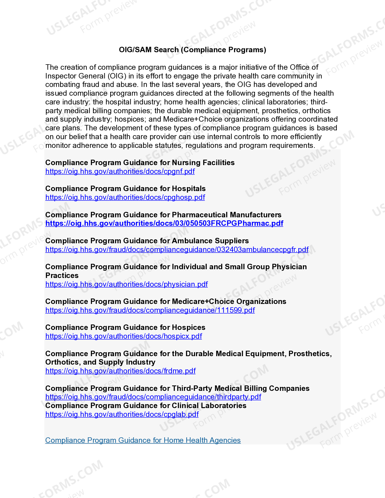 OIG/SAM Search Compliance Programs Sam Oig US Legal Forms