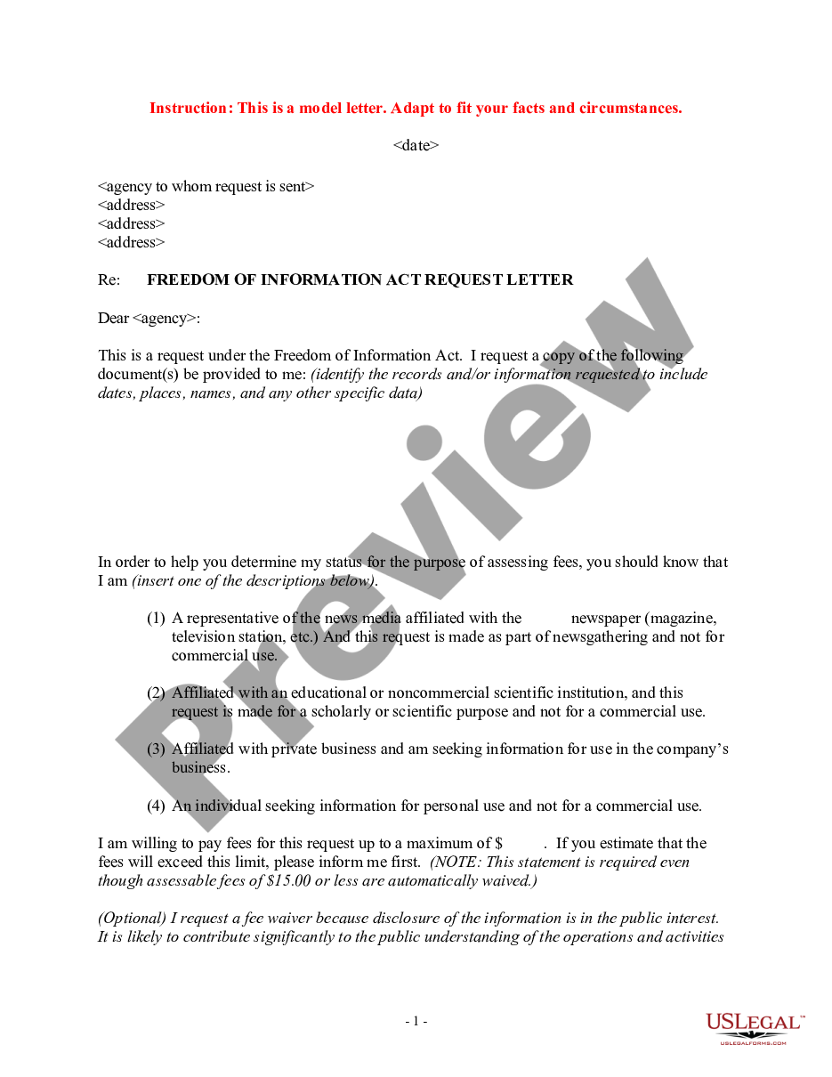 page 0 Freedom of Information Act Request Letter preview