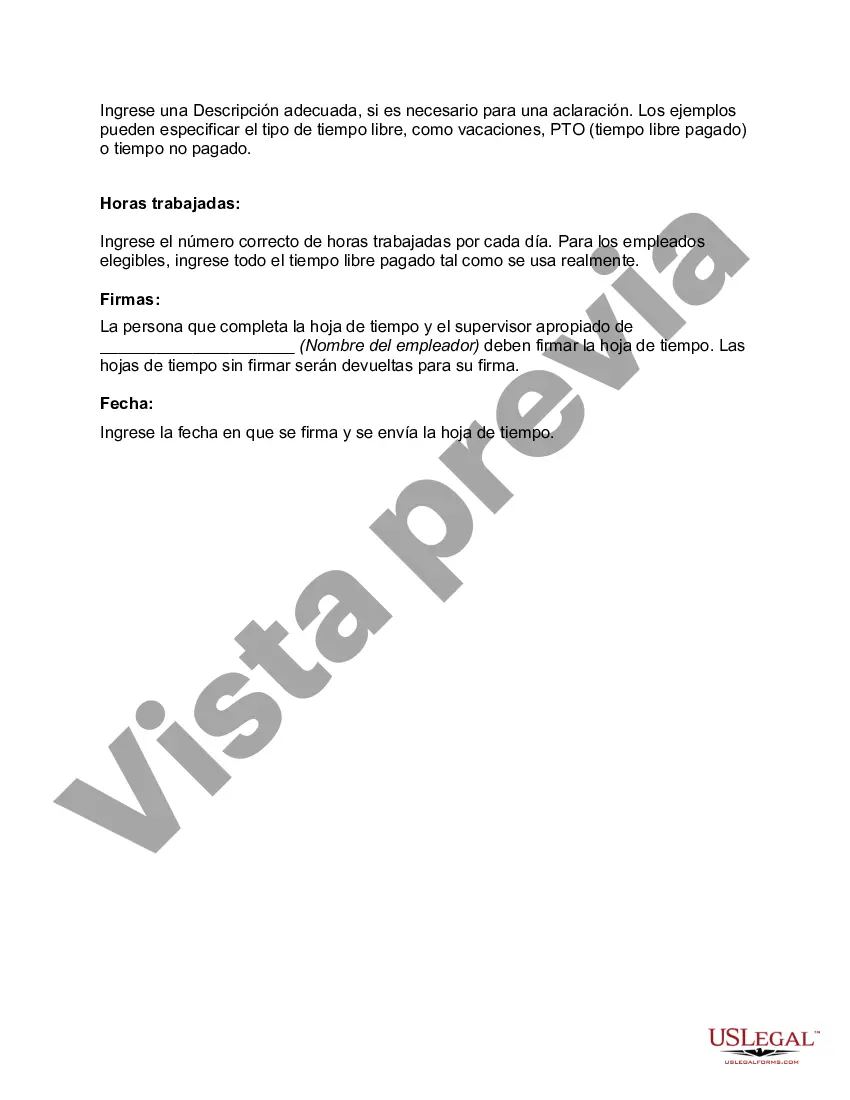 Preview Instrucciones de la hoja de tiempo