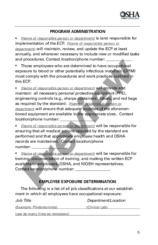 West Virginia Model Plans And Programs For The OSHA Bloodborne ...