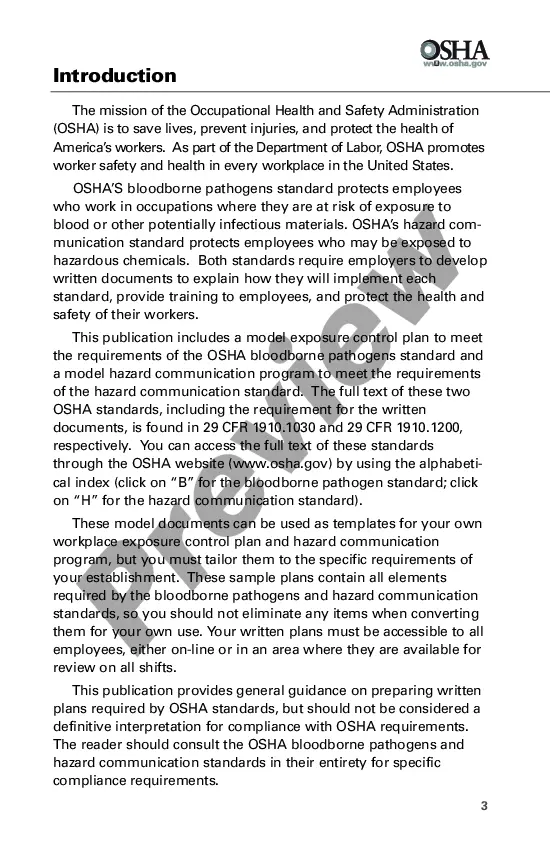 Get Model Plans and Programs for the OSHA Bloodborne Pathogens and Hazard Communications Standards Preview Model Plans and Programs for the OSHA Bloodborne Pathogens and Hazard Communications Standards