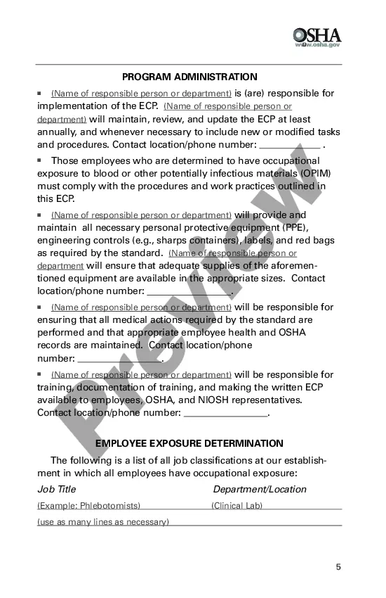 Get Model Plans and Programs for the OSHA Bloodborne Pathogens and Hazard Communications Standards Preview Model Plans and Programs for the OSHA Bloodborne Pathogens and Hazard Communications Standards