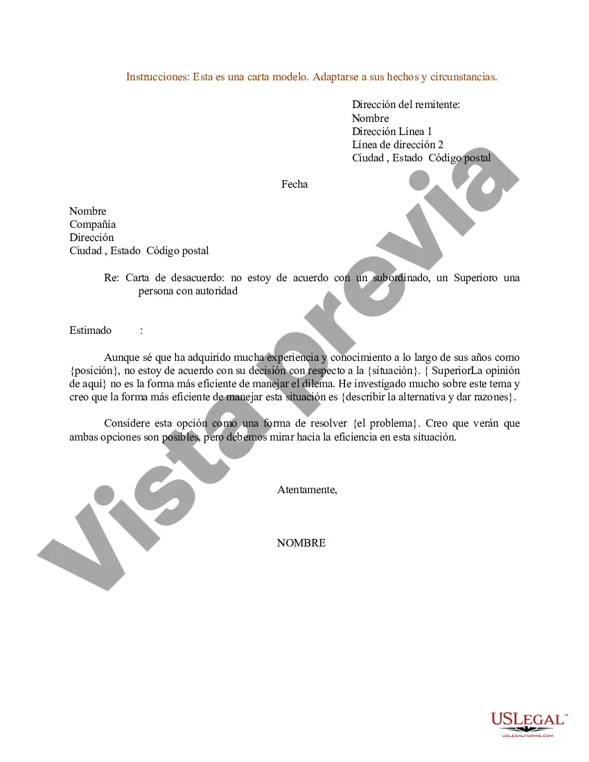 Preview Modelo de carta por desacuerdo con un subordinado, un superior o una persona con autoridad