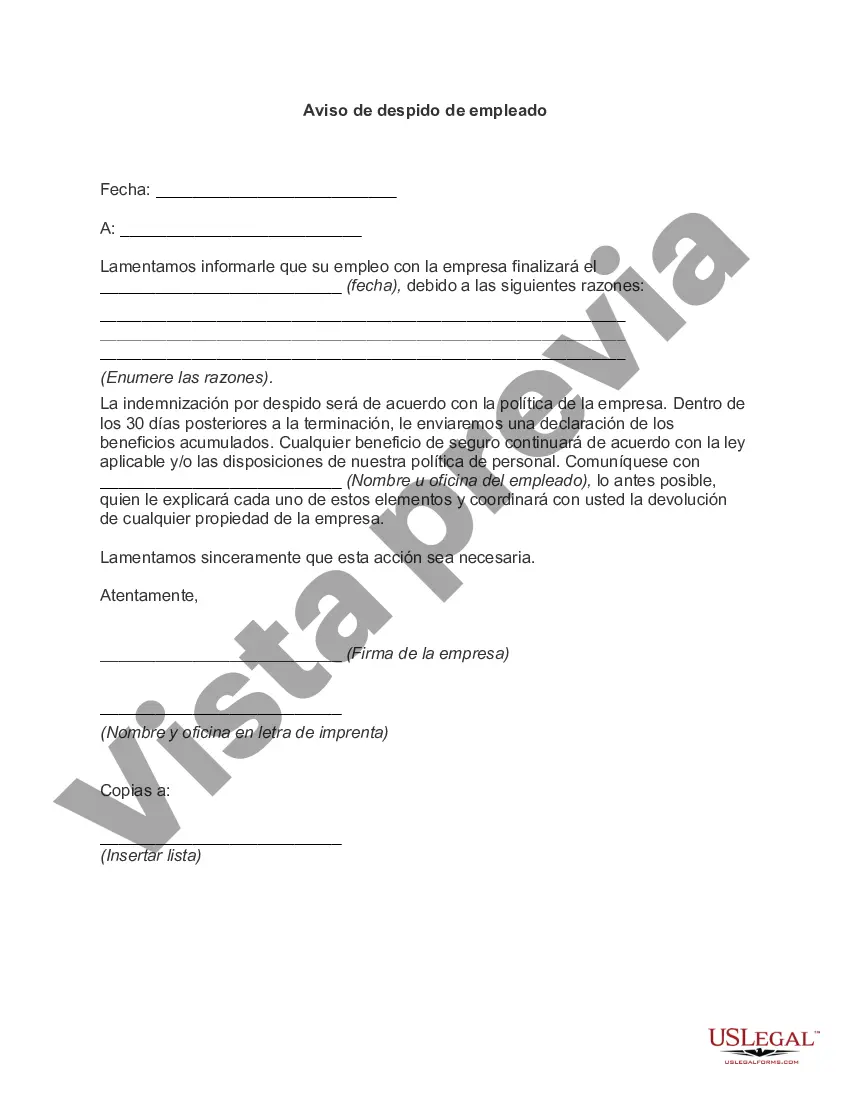 Preview Aviso de despido de empleado