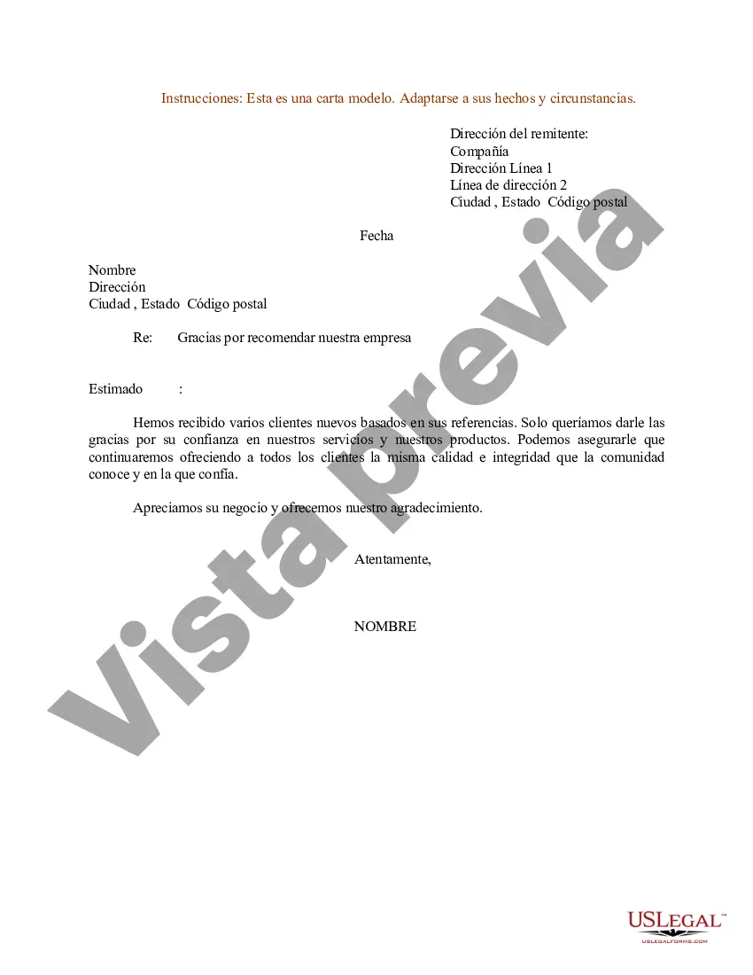 Preview Ejemplo de carta de agradecimiento por recomendar nuestra empresa