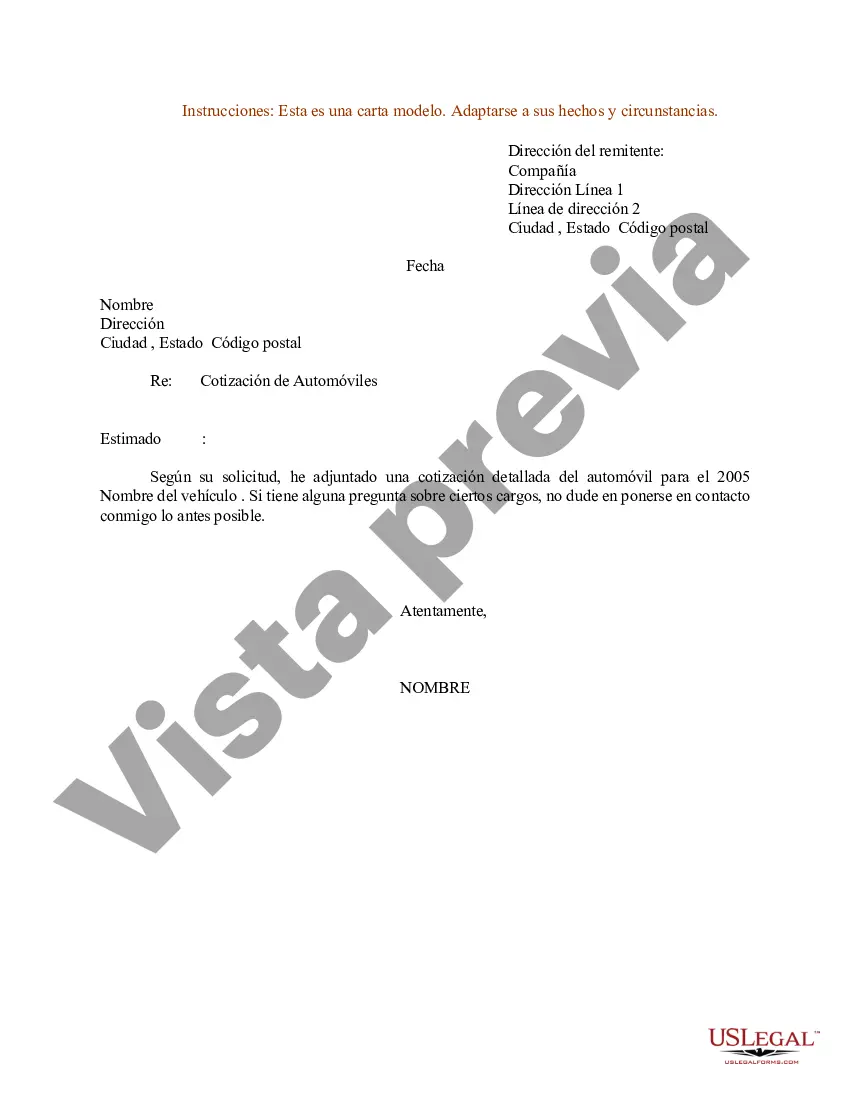 Preview Ejemplo de carta para cotización de automóvil