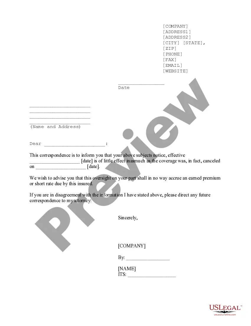Get Notice in Regard to Cancelled Coverage Preview Notice in Regard to Cancelled Coverage