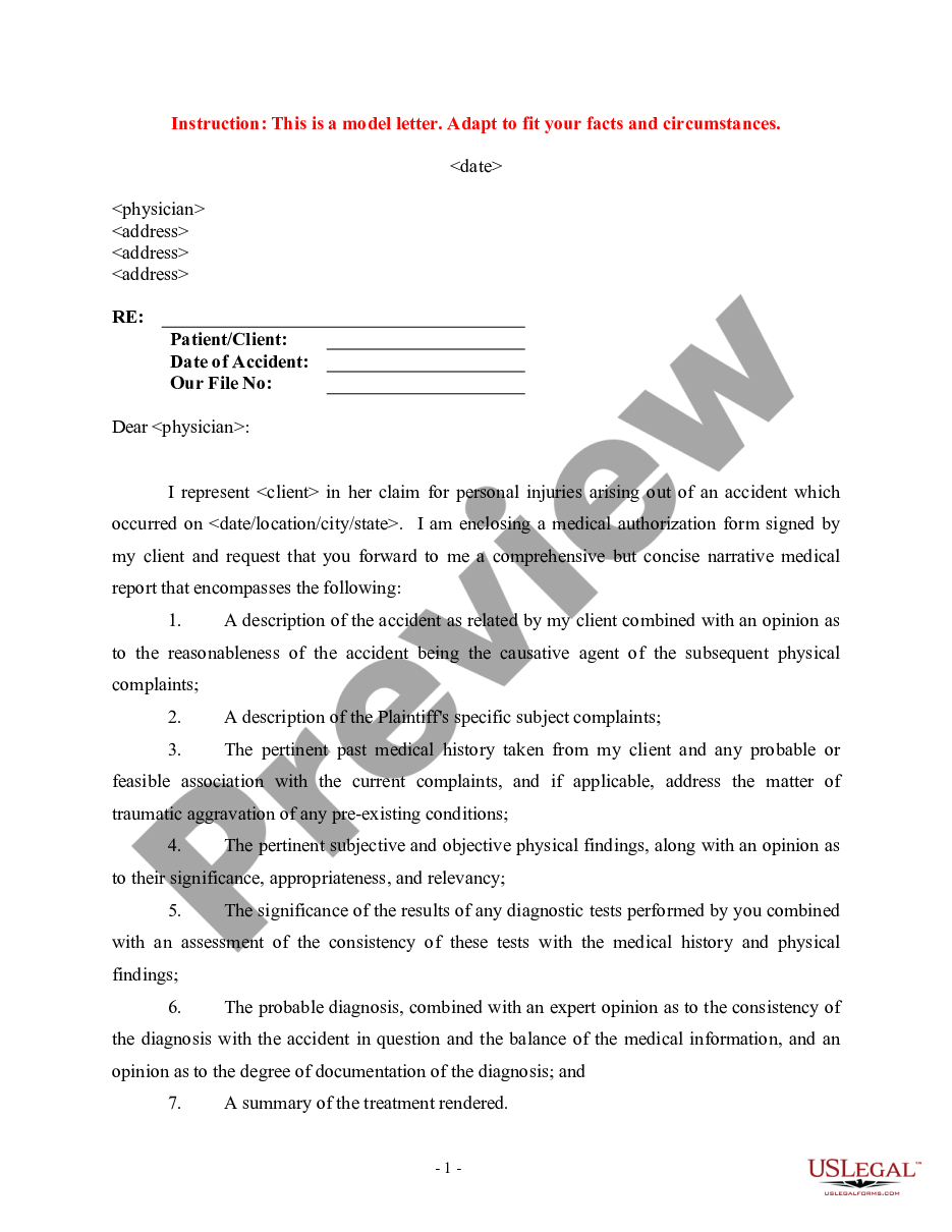 page 0 Sample Letter to Doctor Requesting Narrative Medical Report preview