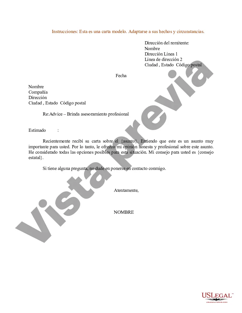 Preview Ejemplo de carta de oferta de asesoramiento - Profesional