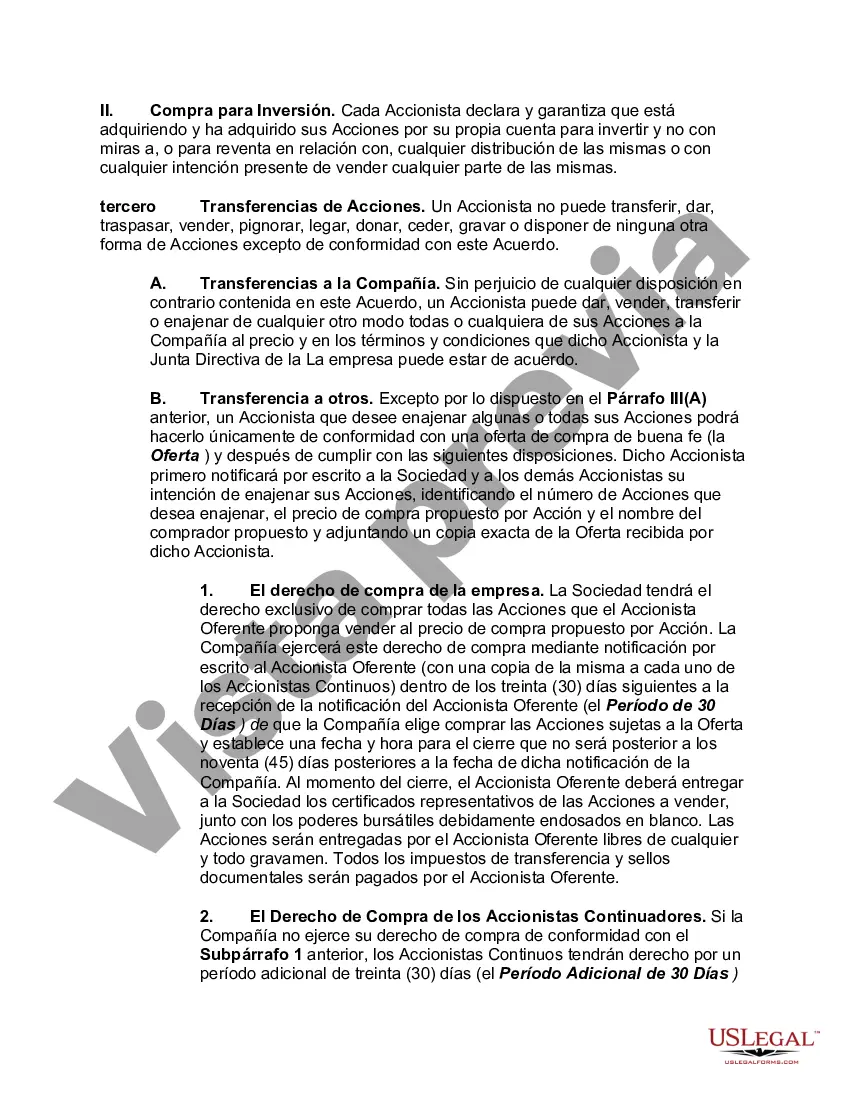 Preview Accionistas Acuerdo de compra venta de acciones en una corporación cerrada con disposiciones de no competencia