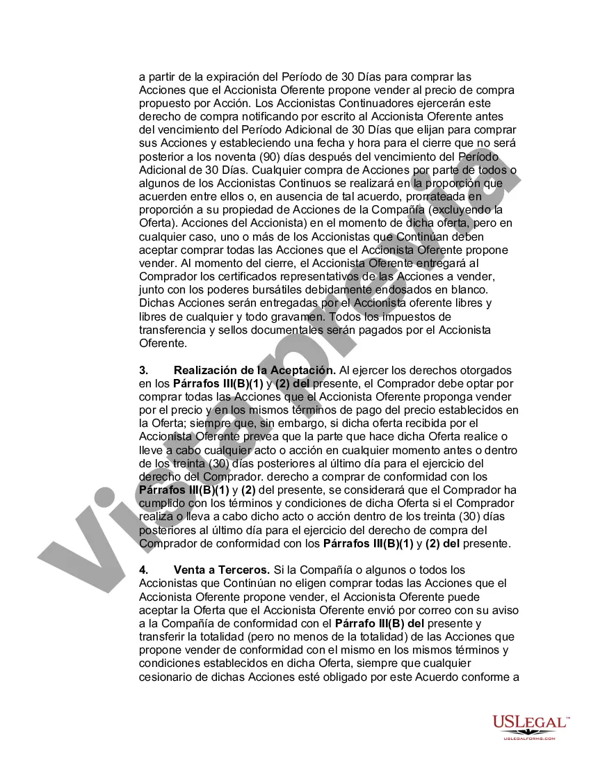 Preview Accionistas Acuerdo de compra venta de acciones en una corporación cerrada con disposiciones de no competencia
