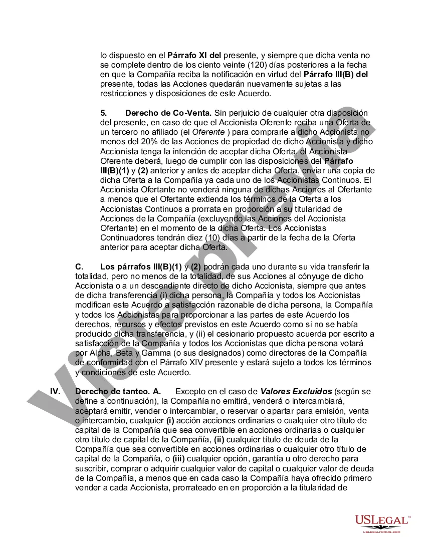 Preview Accionistas Acuerdo de compra venta de acciones en una corporación cerrada con disposiciones de no competencia