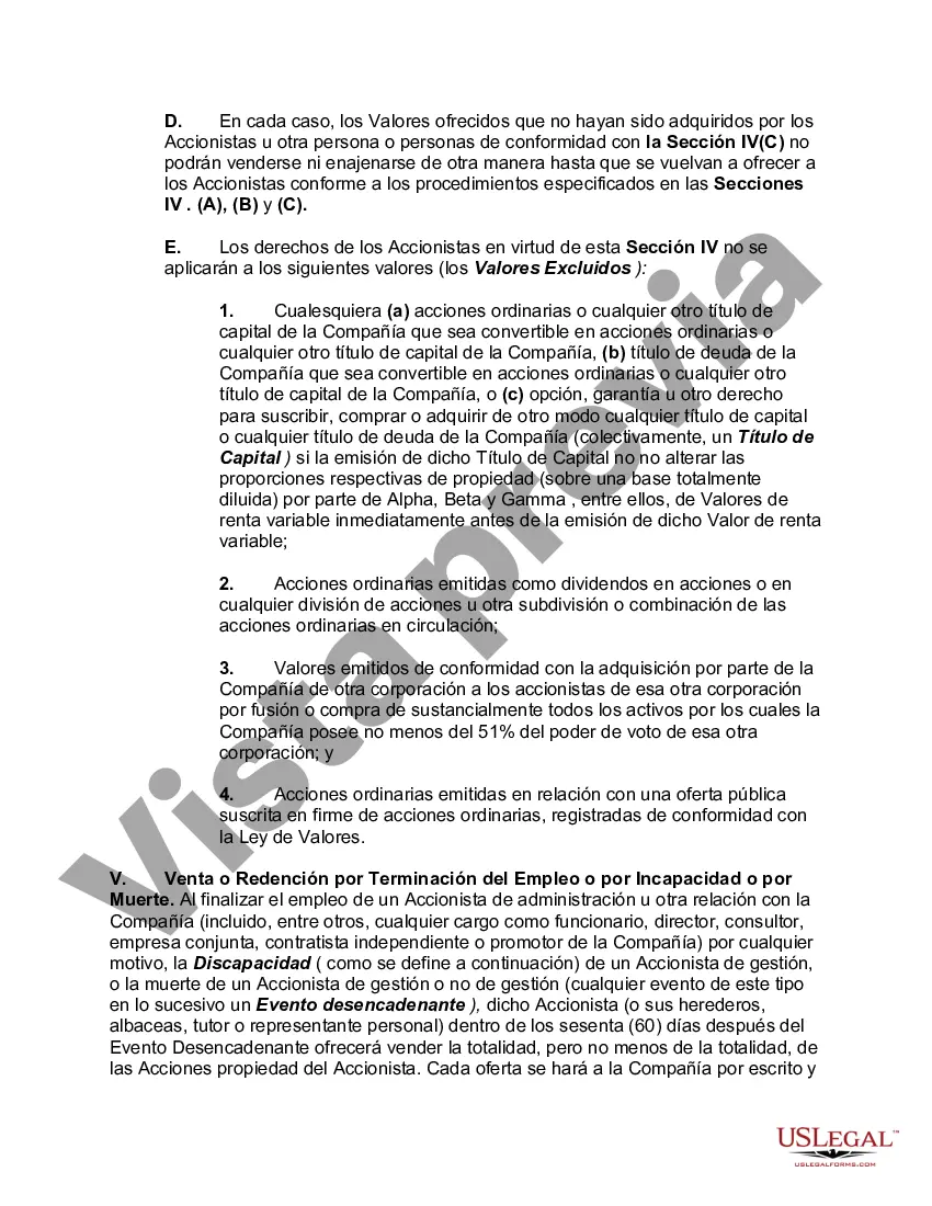 Preview Accionistas Acuerdo de compra venta de acciones en una corporación cerrada con disposiciones de no competencia