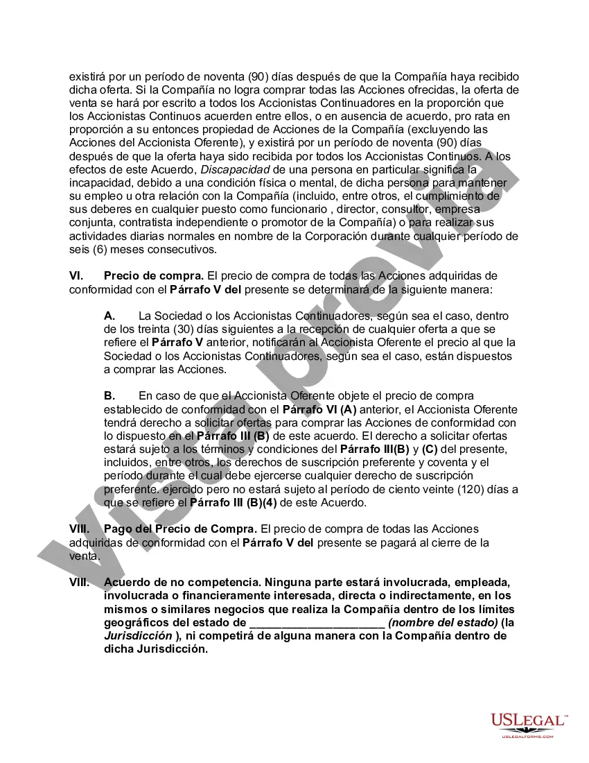 Preview Accionistas Acuerdo de compra venta de acciones en una corporación cerrada con disposiciones de no competencia