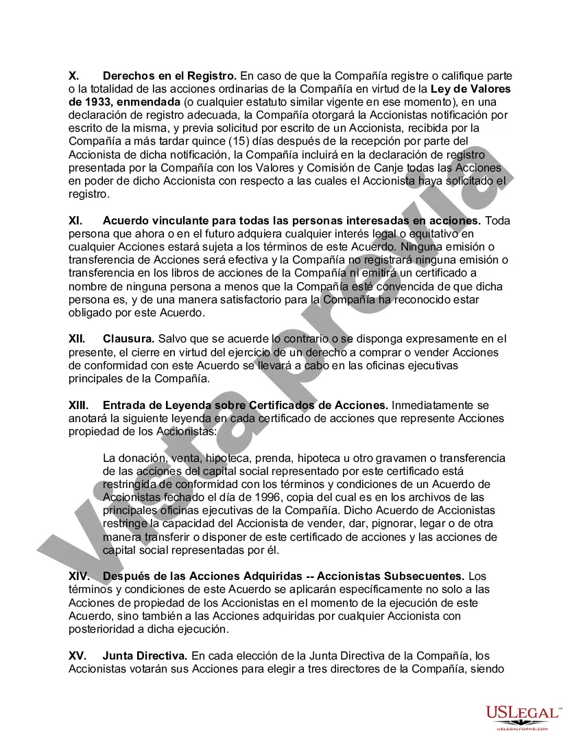 Preview Accionistas Acuerdo de compra venta de acciones en una corporación cerrada con disposiciones de no competencia