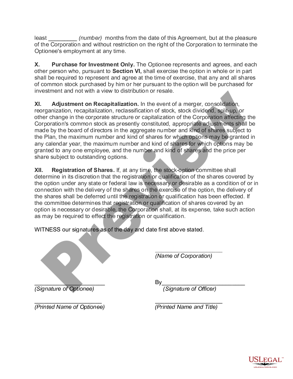 page 2 Stock Option Agreement between Corporation and Officer or Key Employee preview