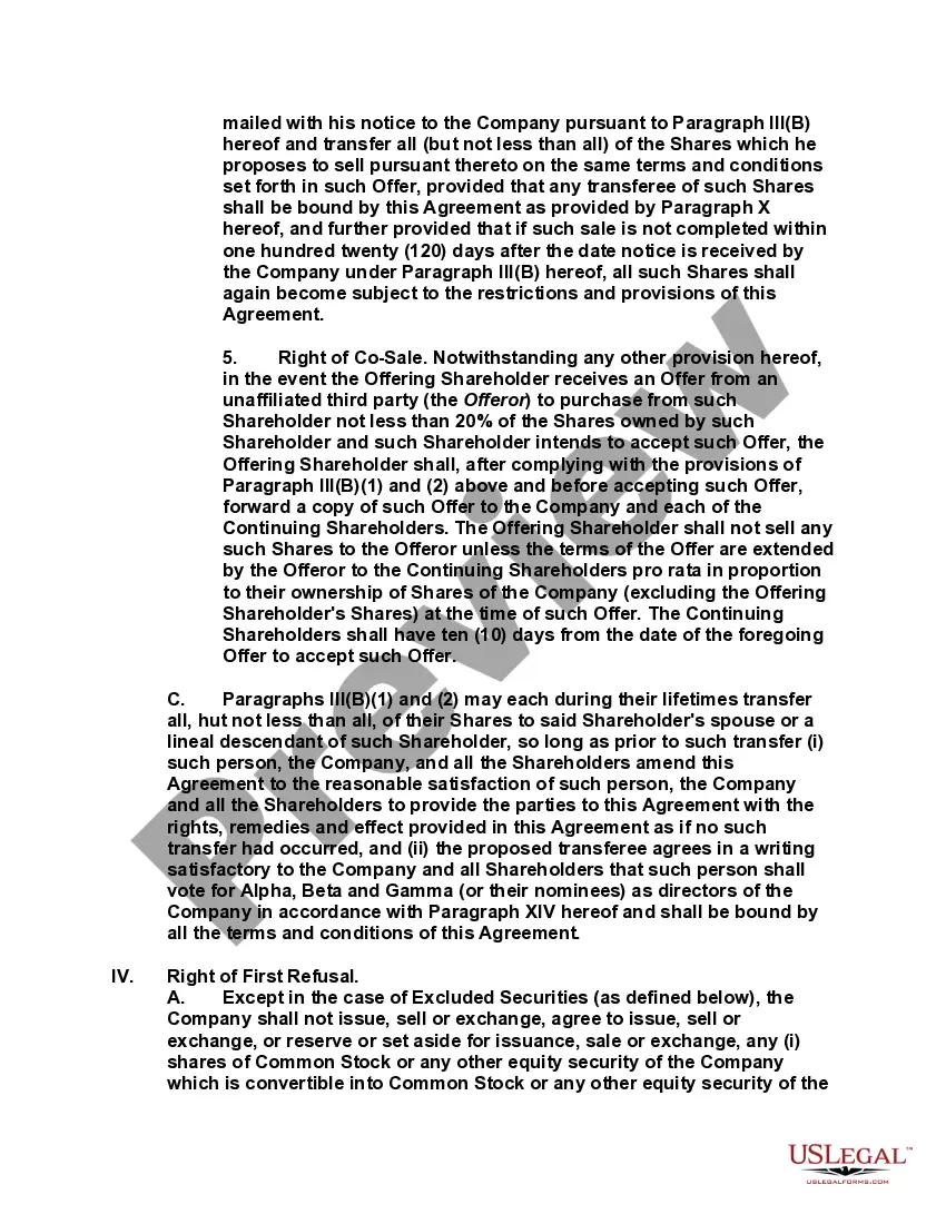 Get Shareholders Buy Sell Agreement of Stock in a Close Corporation with Agreement of Spouse and Stock Transfer Restrictions Preview Shareholders Buy Sell Agreement of Stock in a Close Corporation with Agreement of Spouse and Stock Transfer Restrictions