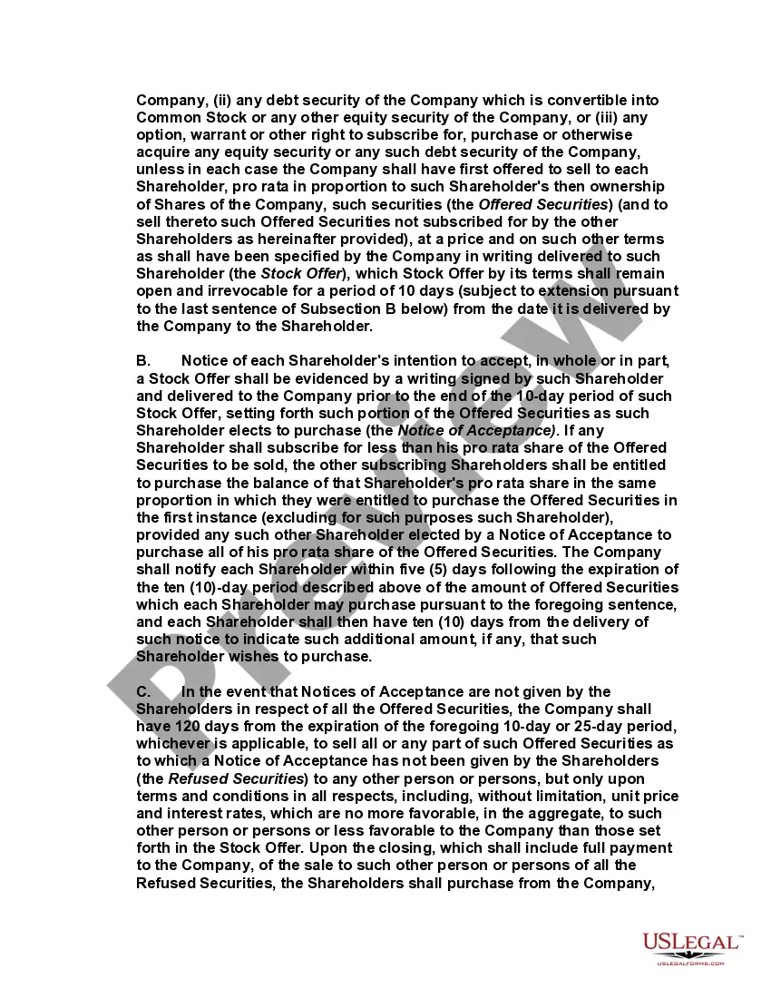 Get Shareholders Buy Sell Agreement of Stock in a Close Corporation with Agreement of Spouse and Stock Transfer Restrictions Preview Shareholders Buy Sell Agreement of Stock in a Close Corporation with Agreement of Spouse and Stock Transfer Restrictions
