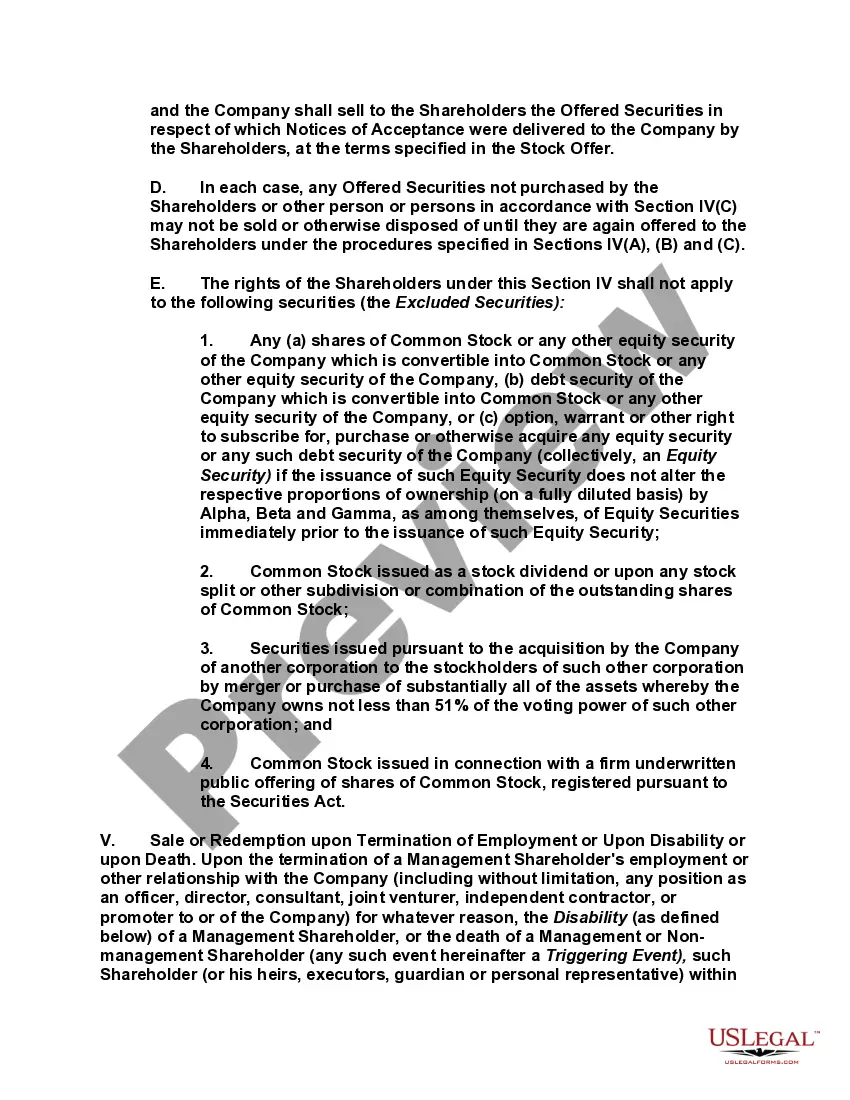 Get Shareholders Buy Sell Agreement of Stock in a Close Corporation with Agreement of Spouse and Stock Transfer Restrictions Preview Shareholders Buy Sell Agreement of Stock in a Close Corporation with Agreement of Spouse and Stock Transfer Restrictions