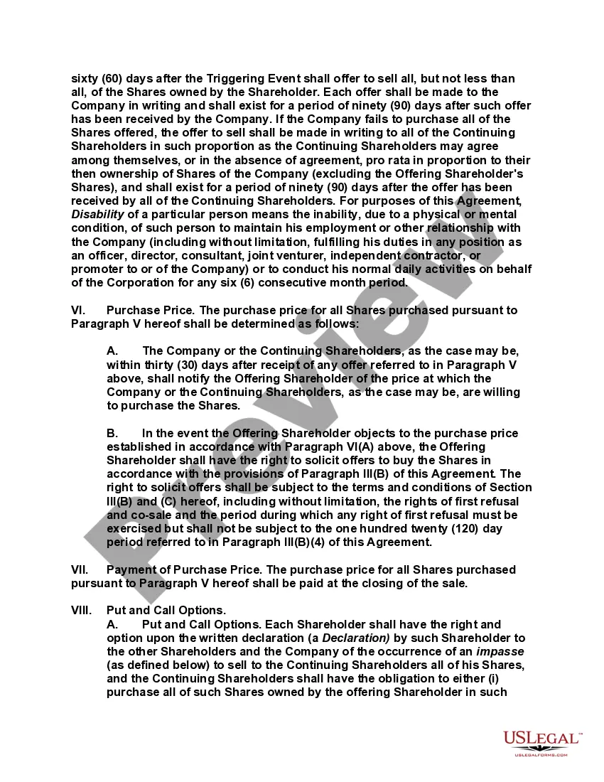 Get Shareholders Buy Sell Agreement of Stock in a Close Corporation with Agreement of Spouse and Stock Transfer Restrictions Preview Shareholders Buy Sell Agreement of Stock in a Close Corporation with Agreement of Spouse and Stock Transfer Restrictions