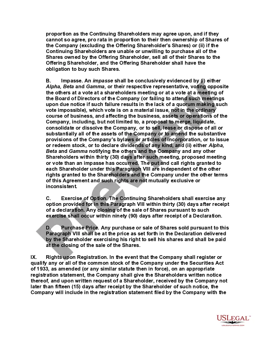 Get Shareholders Buy Sell Agreement of Stock in a Close Corporation with Agreement of Spouse and Stock Transfer Restrictions Preview Shareholders Buy Sell Agreement of Stock in a Close Corporation with Agreement of Spouse and Stock Transfer Restrictions