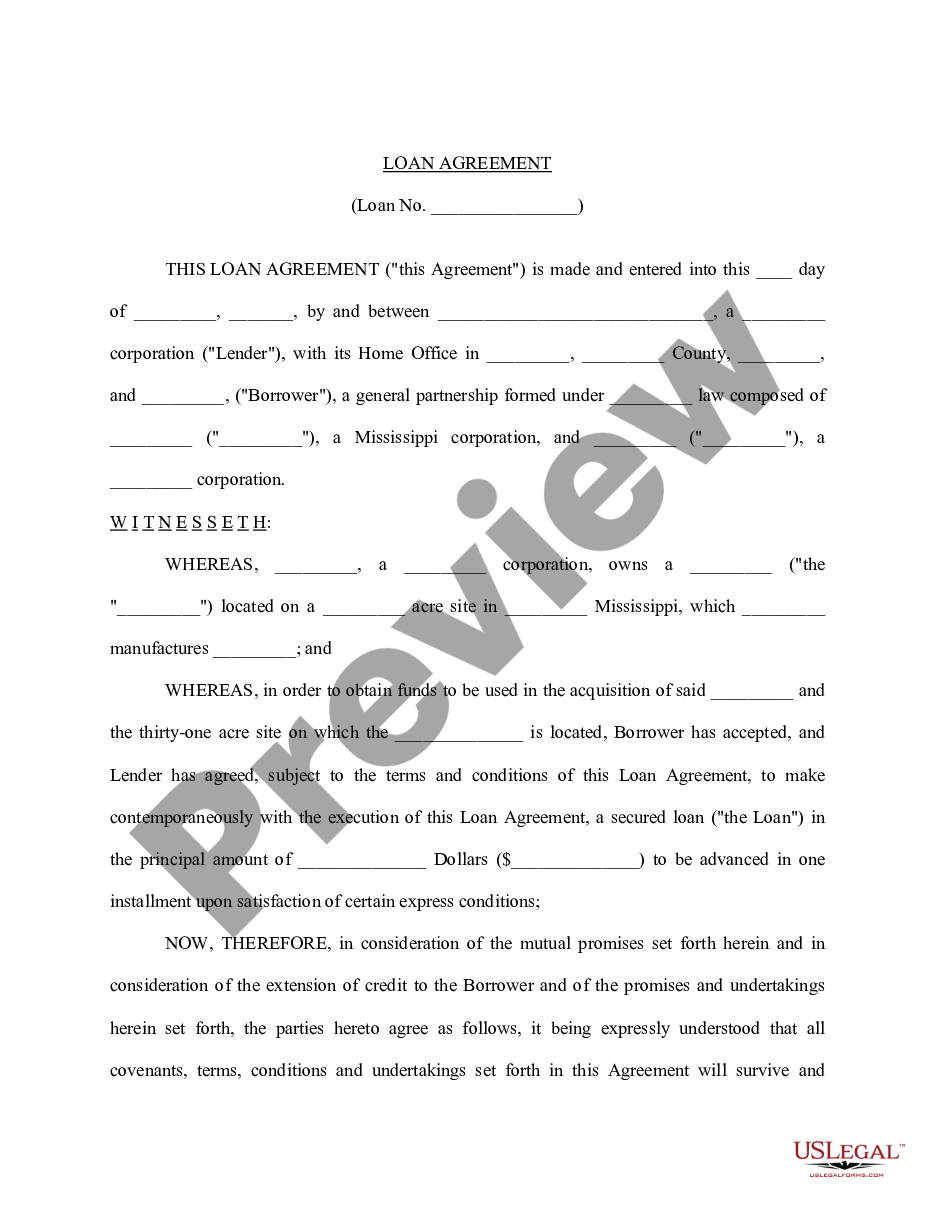 page 0 Loan Agreement for Equipment preview