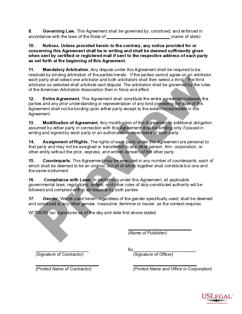 Preview Blog Writer Agreement