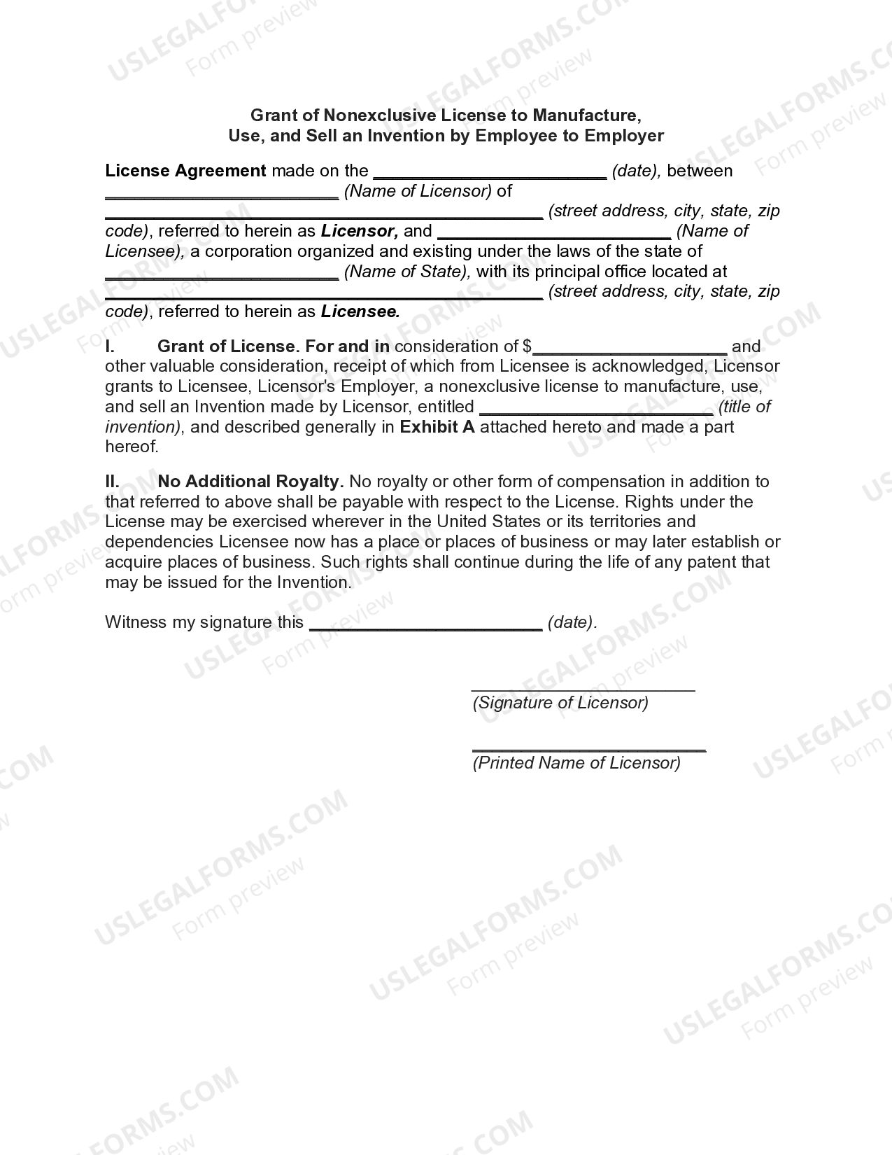 Arizona Grant of Nonexclusive License to