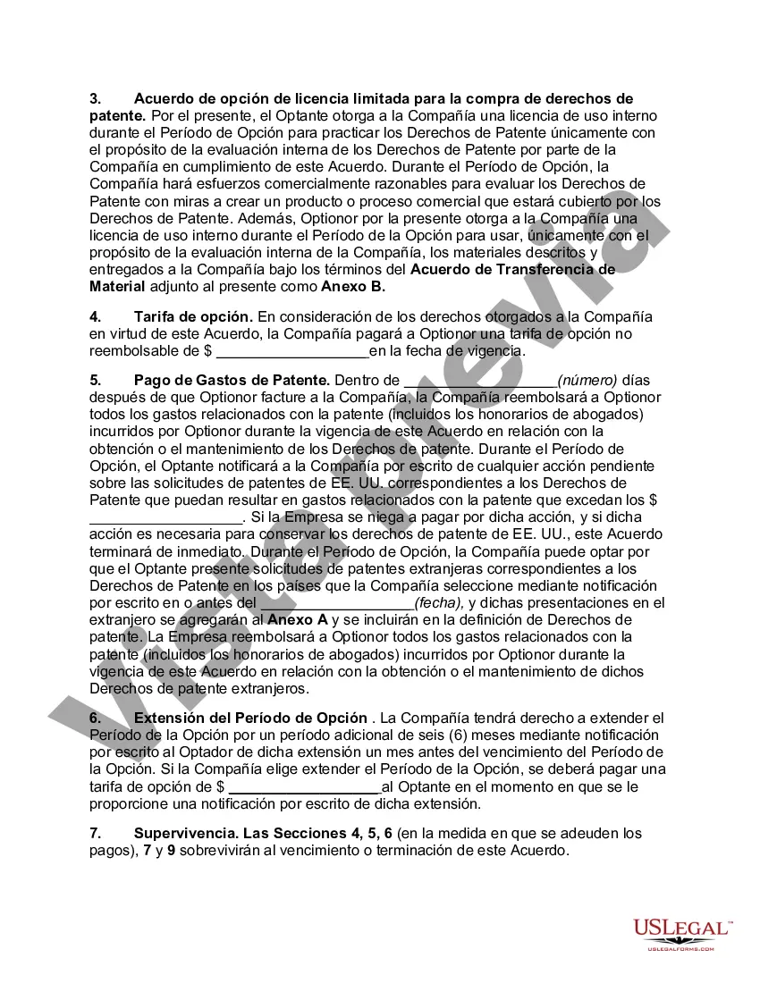 Preview Acuerdo de opción para la compra de derechos de patente