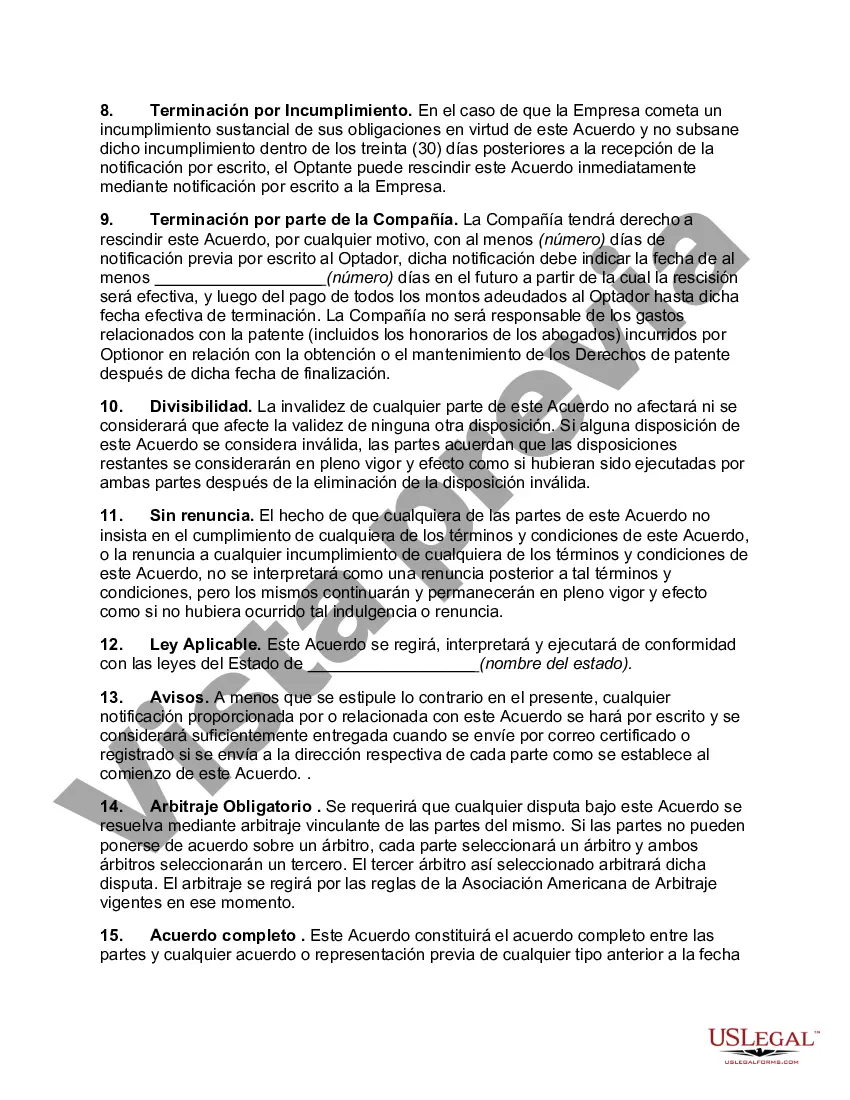 Preview Acuerdo de opción para la compra de derechos de patente