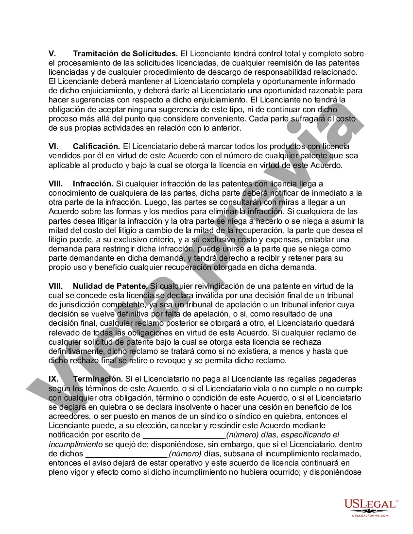 Preview Acuerdo de licencia con respecto a los derechos en virtud de solicitudes de patentes o patentes que pueden emitirse