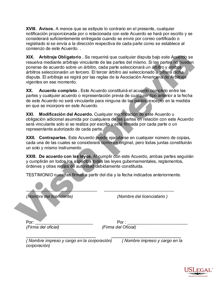 Preview Acuerdo de regalías y licencia de derechos bajo patente