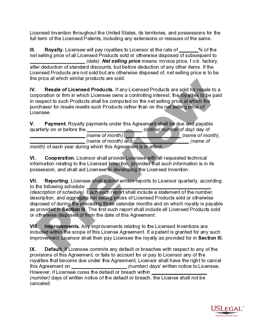 Preview Royalty Agreement and License of Rights under Patent